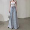 Hong Kong Retro Flare High-Waist Wide-Leg Jeans for Women - Slimming Straight-Leg, Floor-Length Casual Pants