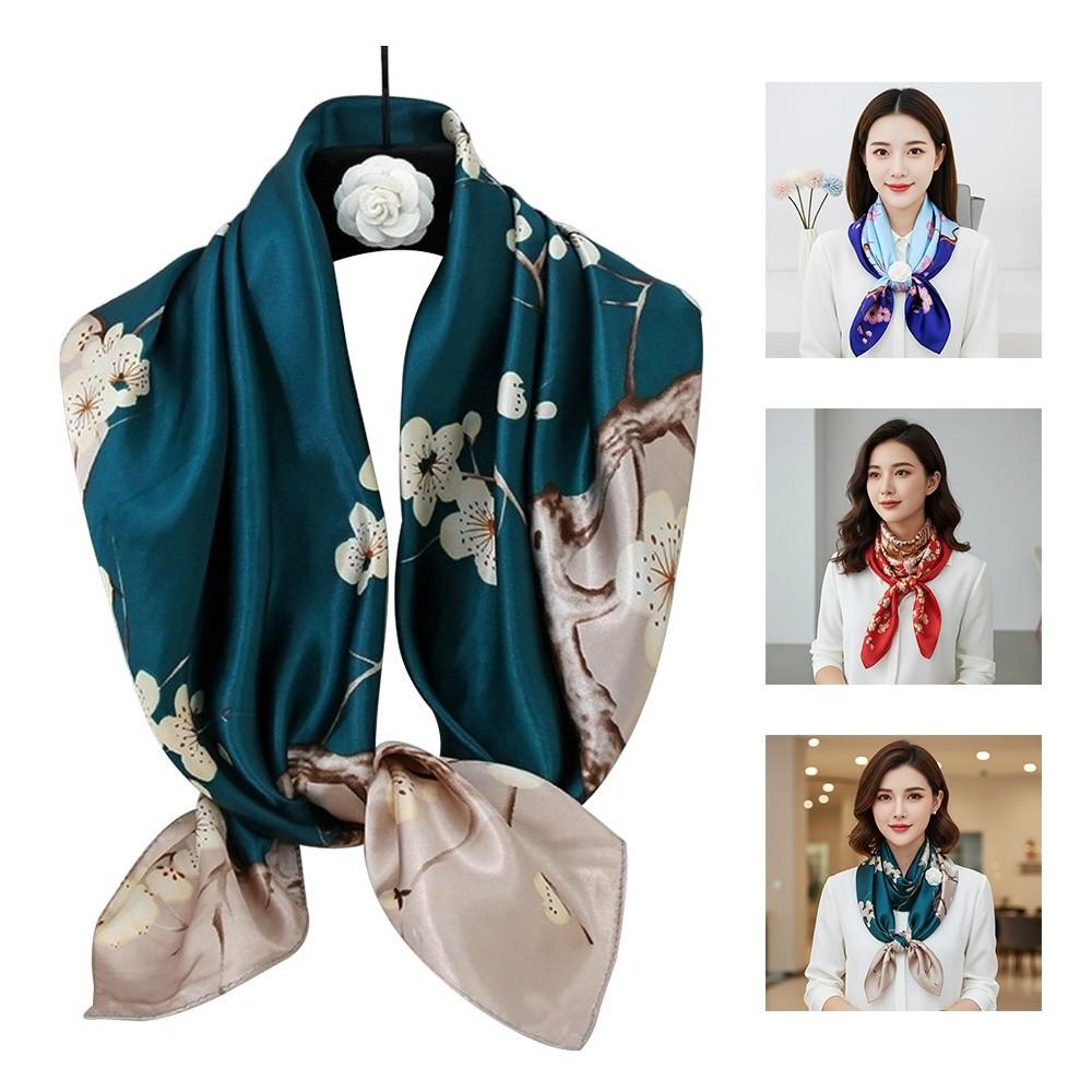 90*90cm Hijab Scarf Floral Pattern Neckerchief Simple Silk Square Scarf