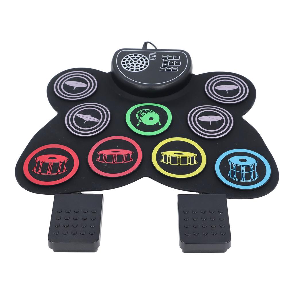 Roll Up Electric Drum Set Colorful Electronic Drum Pad with Foot Pedal and Drumsticks