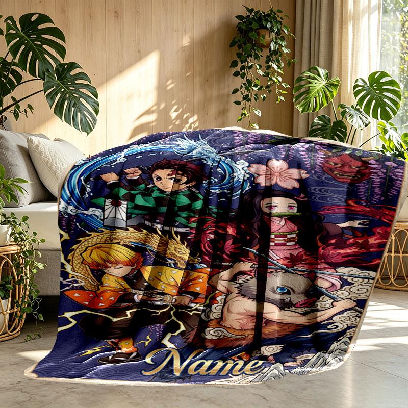 Individuelle Personalisierte Demon Slayer Druckdecke, Heimdekoration, Schlafzimmer, Sofa, Camping, Couch, Geschenke für Geburtstag Weihnachten