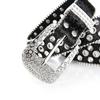 Bling Bling Sparkling Rhinestone Studded Western Metal Black [Lamerry] Belt, Belt, Buckle, 115cm, Men's & Women's,