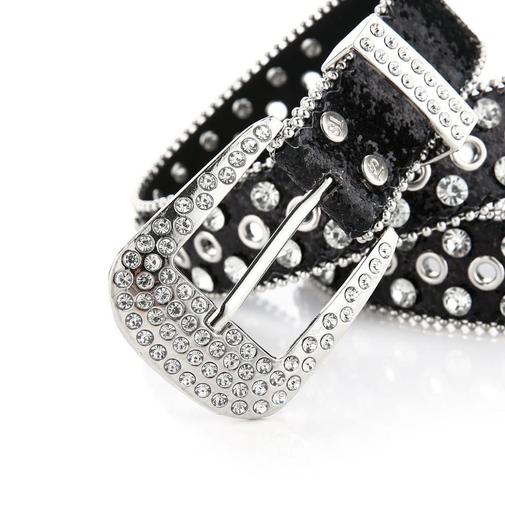 Bling Bling Sparkling Rhinestone Studded Western Metal Black [Lamerry] Belt, Belt, Buckle, 115cm, Men's & Women's,