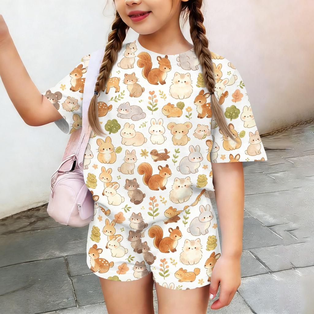 Kids Casual Short Sleeve Top and Shorts Set Animal Print Soft Comfortable Lightweight Summer Outfit for Boys and Girls