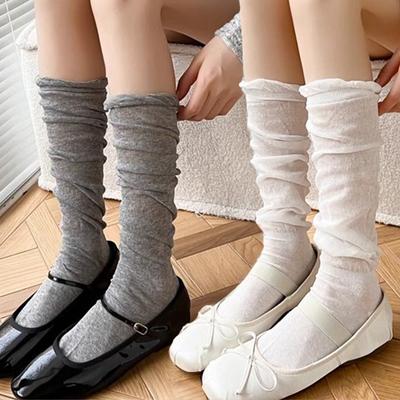 Summer Black White Stockings Women Girls Thigh High Long Socks JK Japanese Leggings Thin Loose Costumes Sweet Ballet Hosiery