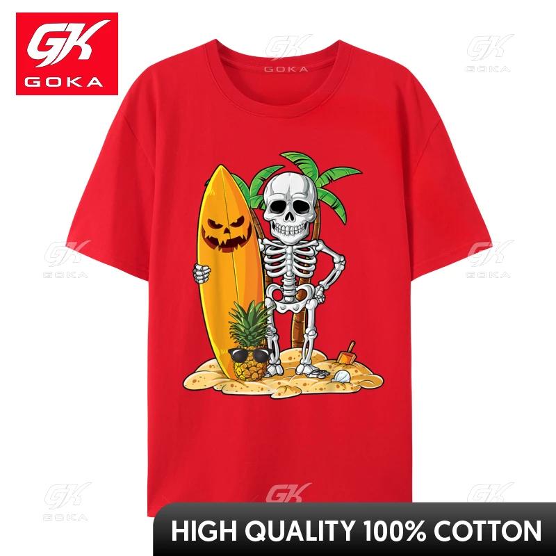 Skeleton Surfing Halloween Hawaii Hawaiian Surfer Brand New Unisex Top TShirts Hip Hop Tees Premium Cotton Cosie S