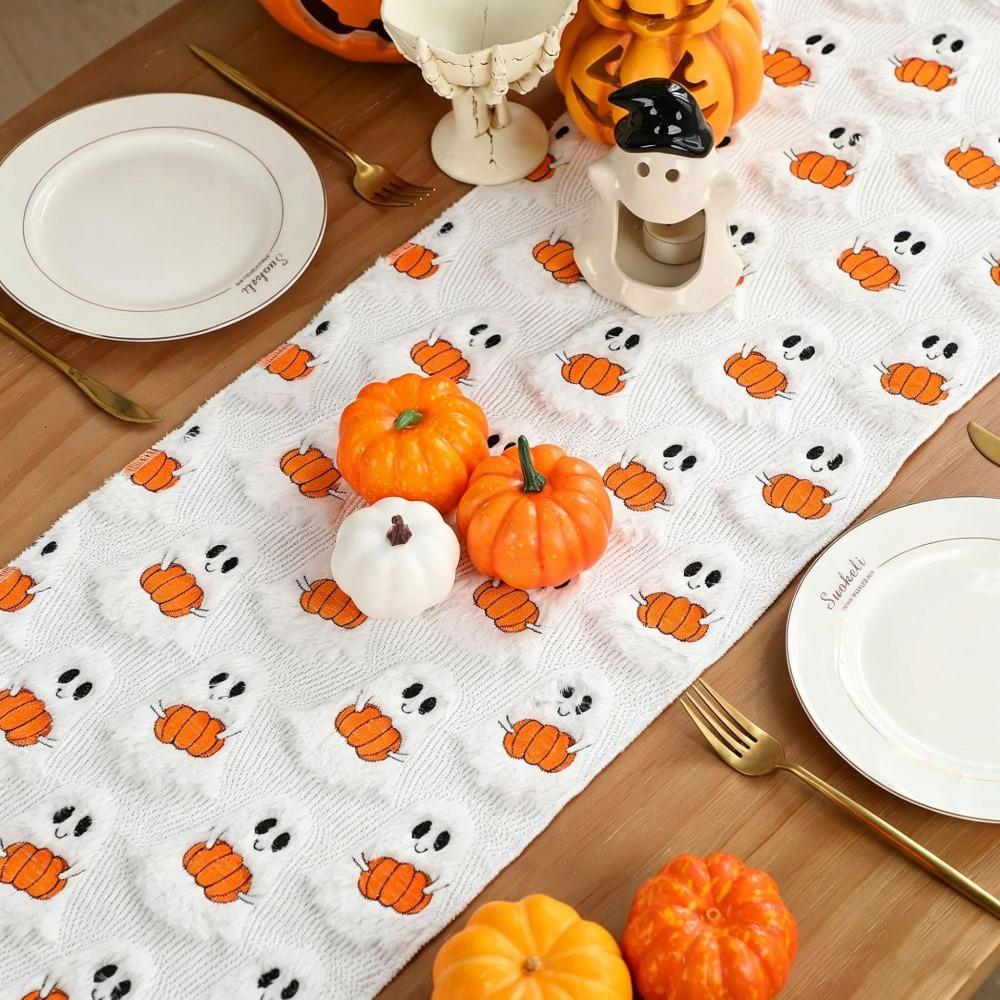 Rectangular Halloween Pumpkin Ghost Table Runner Soft Texture Dining Table Cloth Party Decoration