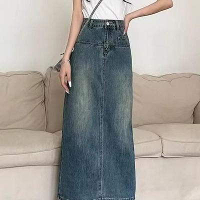 High Waist Retro Denim Skirt for Plus Size Women - Slimming A-line, Mid-Length for Spring & Autumn.