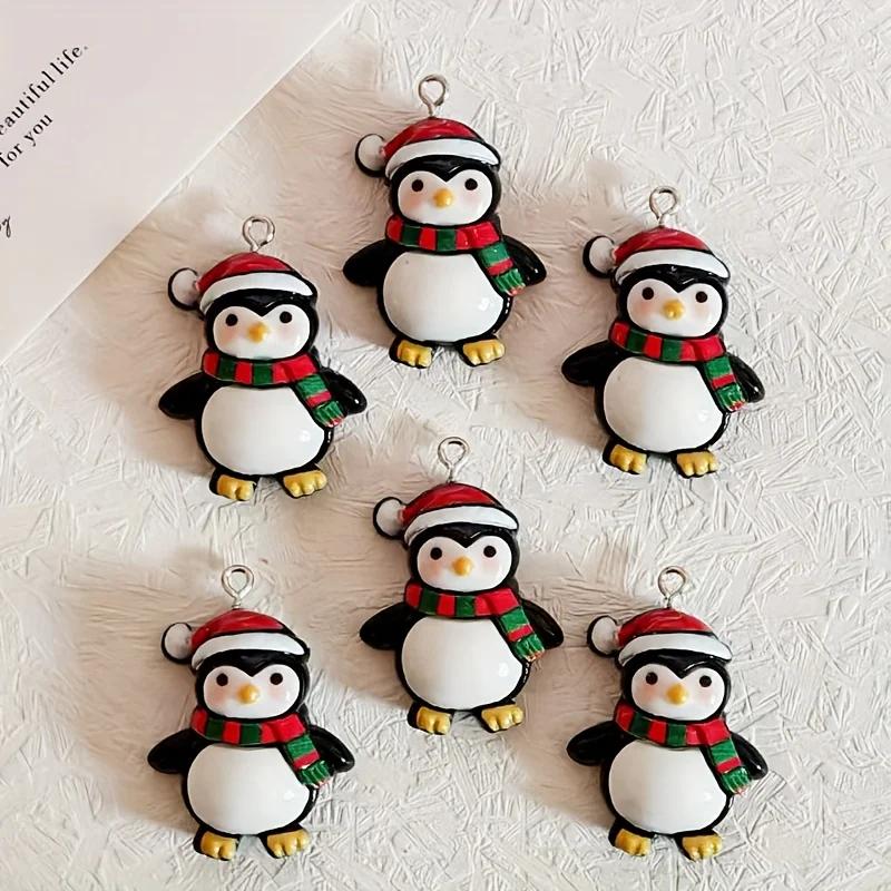 11 Pcs Cute Christmas Penguin Resin Charms Funny Christmas Hats Animal Pendants DIY Christmas Gifts Jewelry Making Accessories