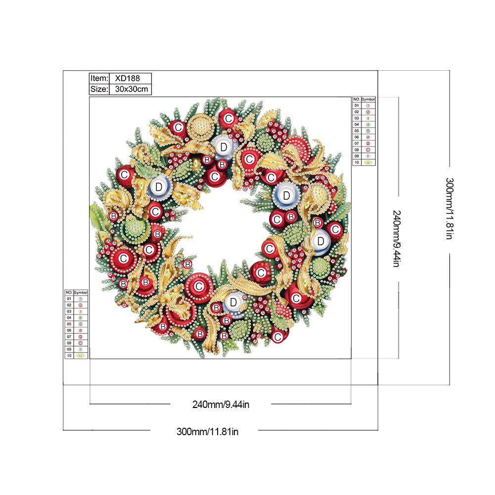 Sparkling Christmas Wreath Diamond Art Kit Partial Drill 12x12 Inch Canvas