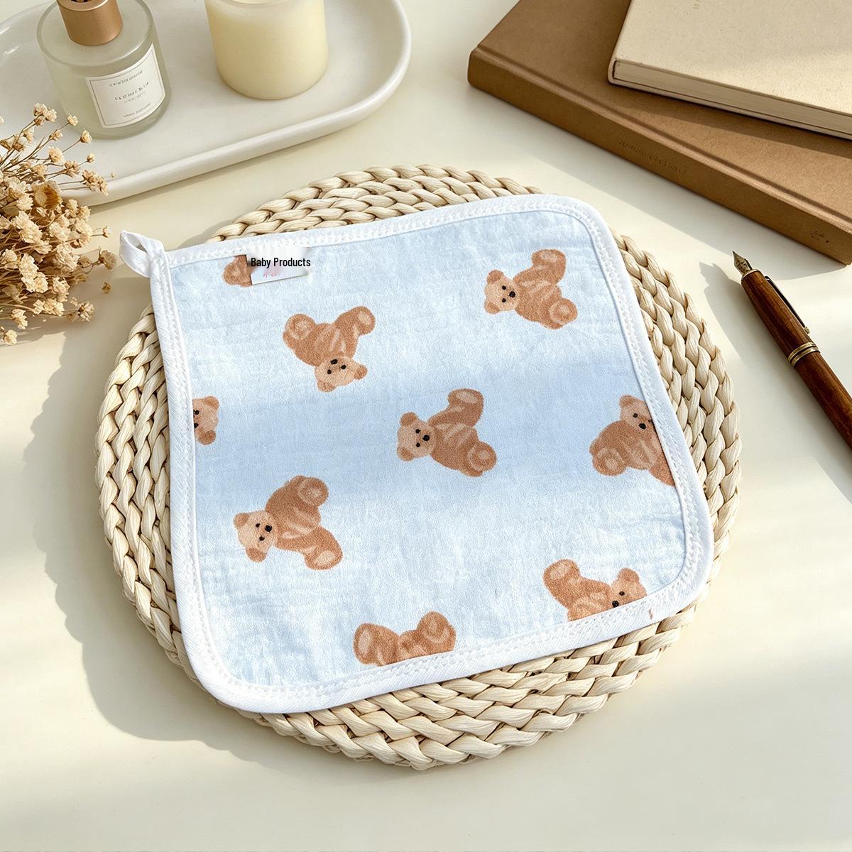 Four-Layer Cotton Crepe Cartoon Print Absorbent Towel - Soft, Comfortable & Thick 25x25 cm