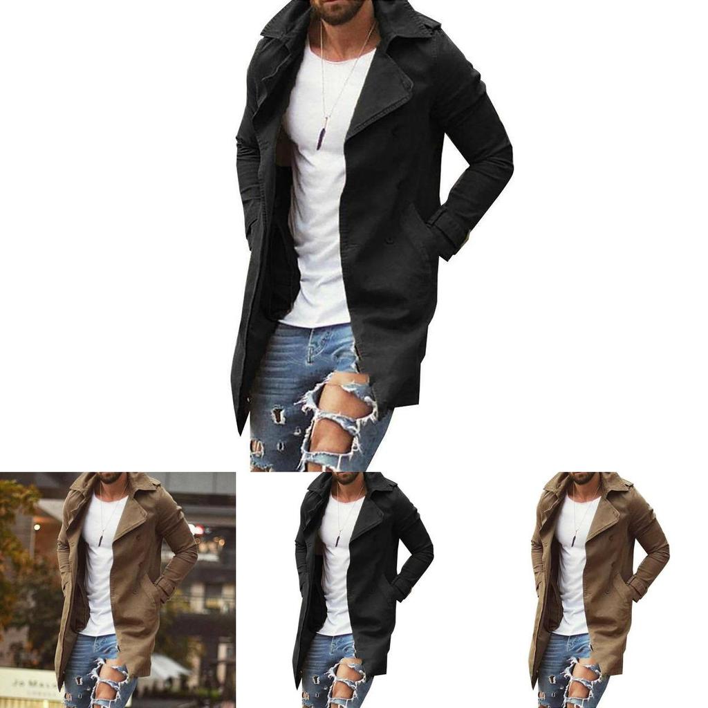Men Lapel Trench Coat Outwear Overcoat Elegant Long Sleeve Winter Casual Warm Jacket
