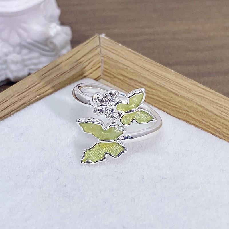 Enamel Oil Drop Flower Butterfly Opening Ring Niche Design Light Luxury High Sense Zircon Personality Ring Woman