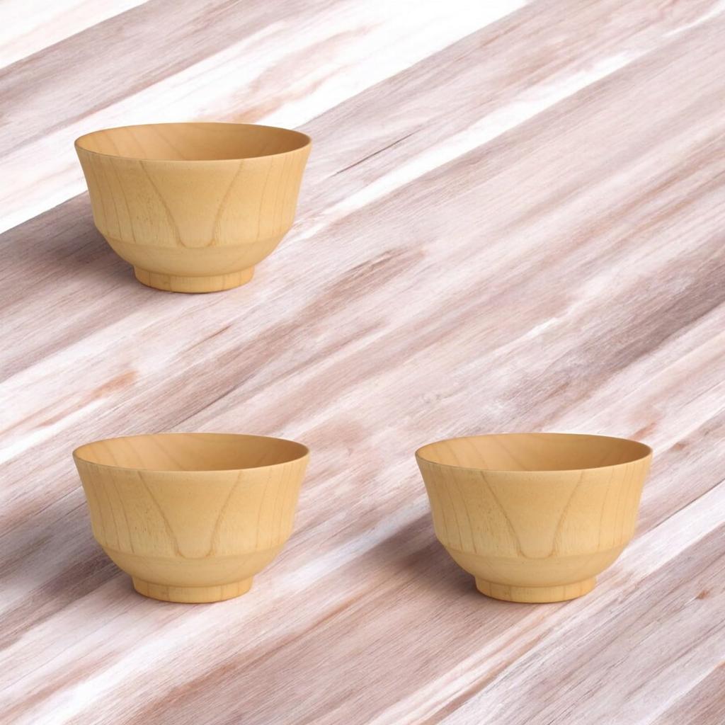J-kitchens Miso Soup Bowls, Wooden, Kisai, Natural, Small, Set of 3, 10.5cm x 6.3cm