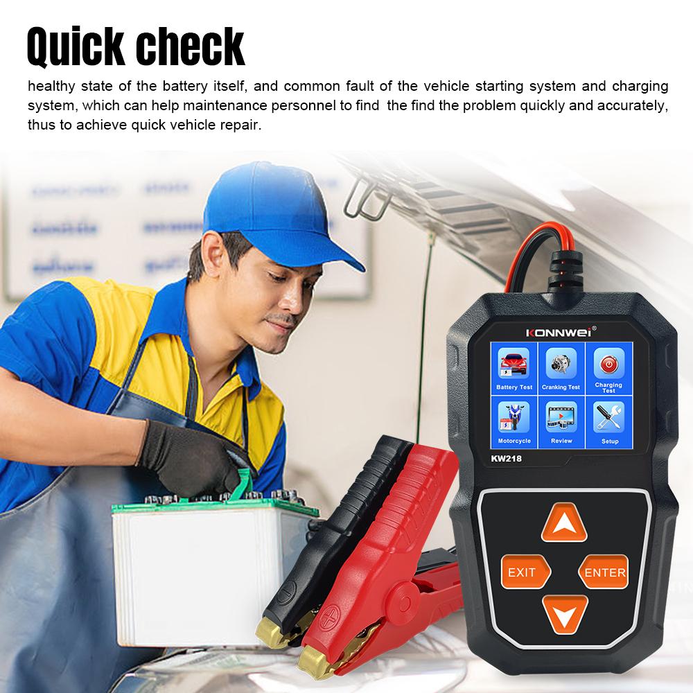 Car Battery Tester 12V 6V Motorcycle KONNWEI KW218 Cranking Test Charging Test Diagnostic Tool Support EFB AGM GEL Lead-acid Batteries