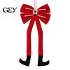Winter Holiday Home Decoration Christmas Long Legs Bow Ornament, Plush Velvet Hanging Decor with Bendable Soft Ornaments for Xmas Tree Legs, Red White