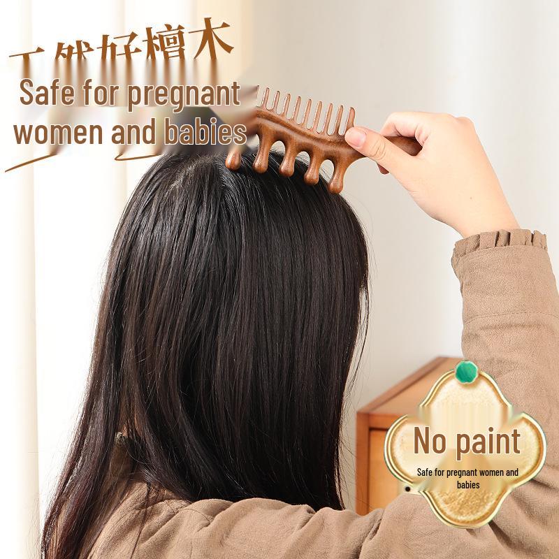 Gold Sandalwood Five-Tooth Meridian Comb for Scalp and Body Massage