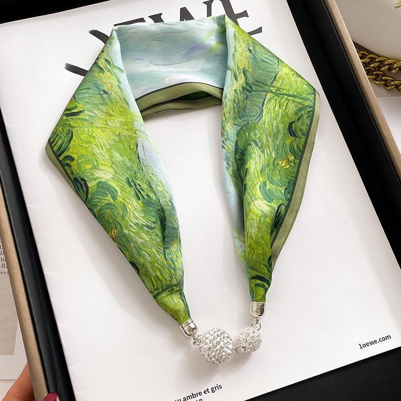 Women's Magnetic Buckle Silk Scarf - Fashionable Neck Protection for Spring, Summer, and Autumn