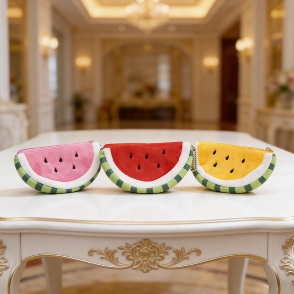 Zipper Watermelon Coin Purse Cute Cartoon Mini Card Bag Money Holder Plush Fruit Wallet Women