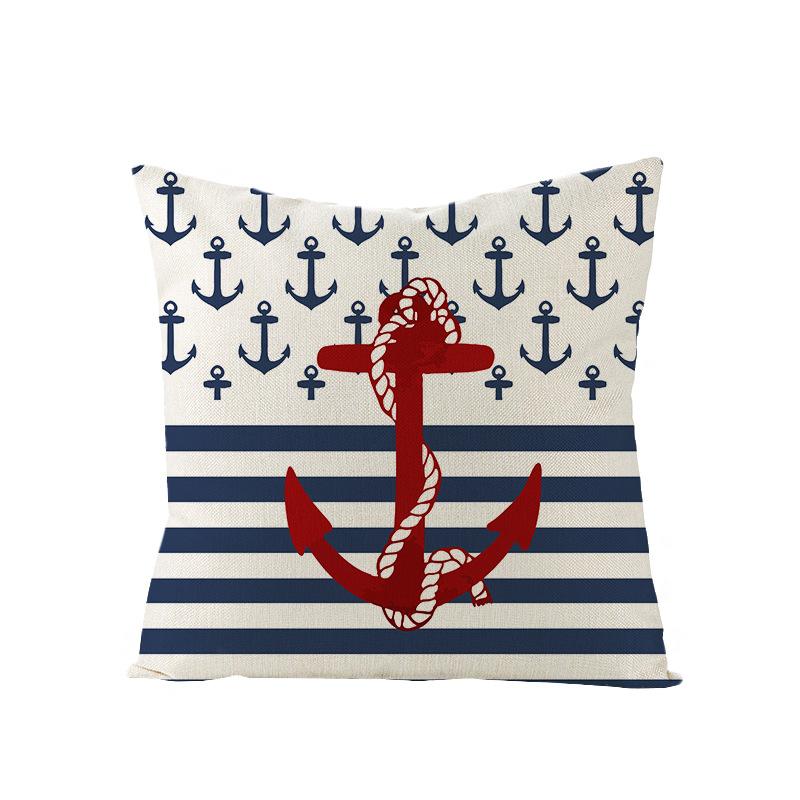 Nordic Retro Polyester Printed Pillow Cover Blue Anchor Animal Sofa Cushion Pillow Cover Home Furnishings