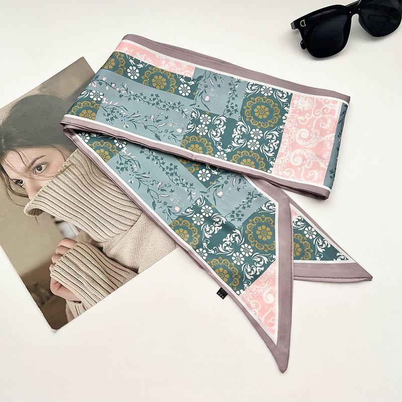 Double-sided Long Strip Small Silk Scarf Women's Professional Wear Spring and Summer New Decorative Small Scarf Tied Hair Band Streamer