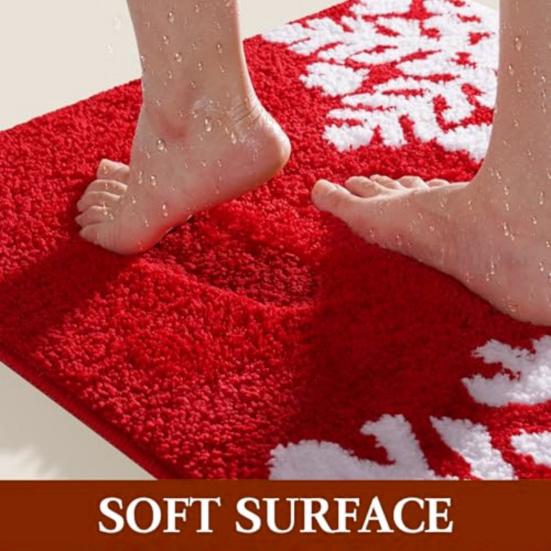 Santa Claus Bath Rug Fuzzy Santa Absorbent Floor Mat Washable Non-Slip Christmas Bathtub Rug for Bathroom Shower Laundry Room Entrance Decor