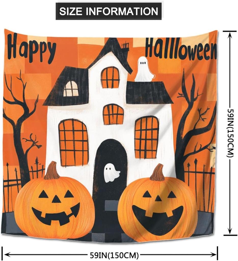 Halloween Pumpkin Tapestry Bedroom Creepy Black Cat Funny Tapestry Skull Wall Tapestry For Bedroom Living Room Dorm Decor