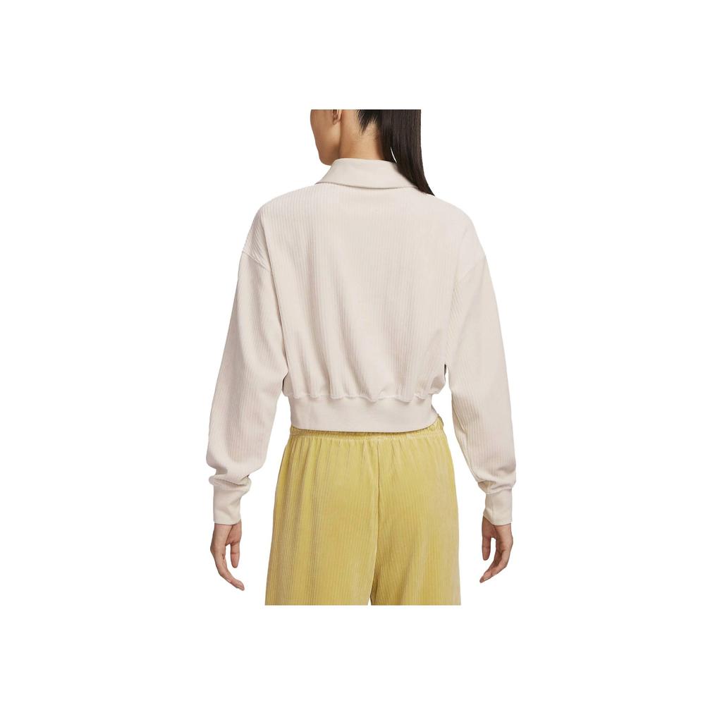 Nike Sportswear Corduroy Half-Zip Logo Print Collar Long Sleeve Sweatshirt Women Tops Off-White DQ5939-104