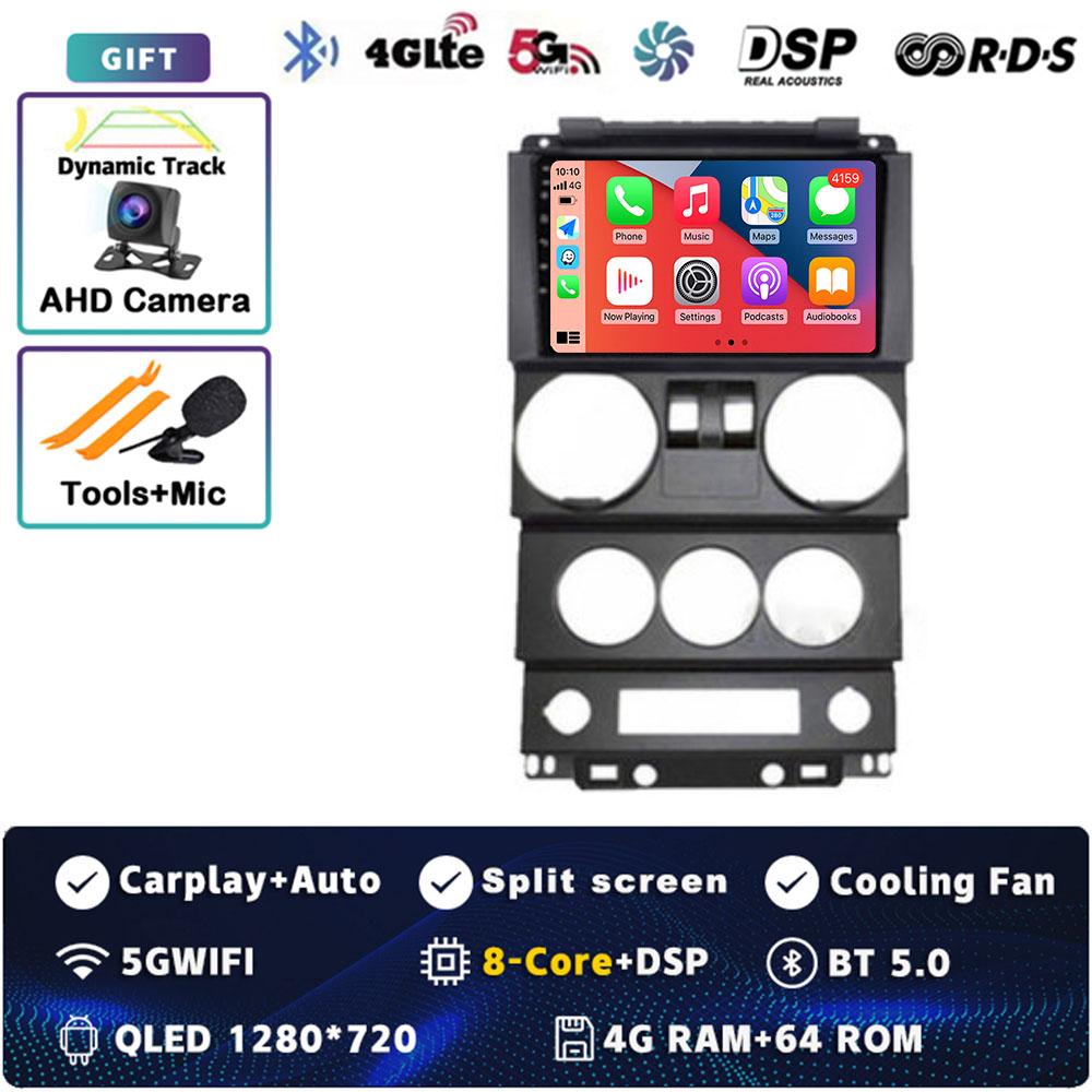 Android 14 Carplay Auto For Jeep Wrangler Unlimited 3 JK 2008 - 2010 Car Radio 4G+WIFI Player Multimedia srereo Navigation Video