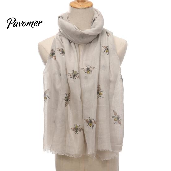 Casual Decorative Neck Scarf Lightweight for Women, Cute Bee Pattern Scarf, All Seasons Soft Long Thin Shawl Wrap Vacation, Travel, Party Stylish