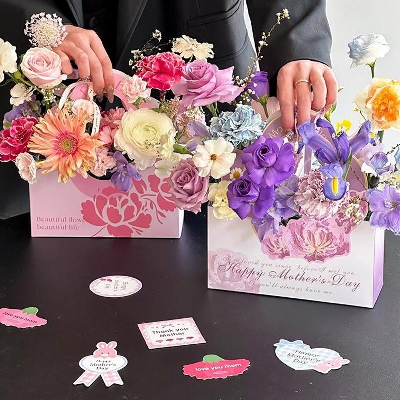 5Pcs/Pack Handheld Paper Packaging Flower Box Flower Basket Wedding Party Decoration Gift Bag Bouquet Mother's Day