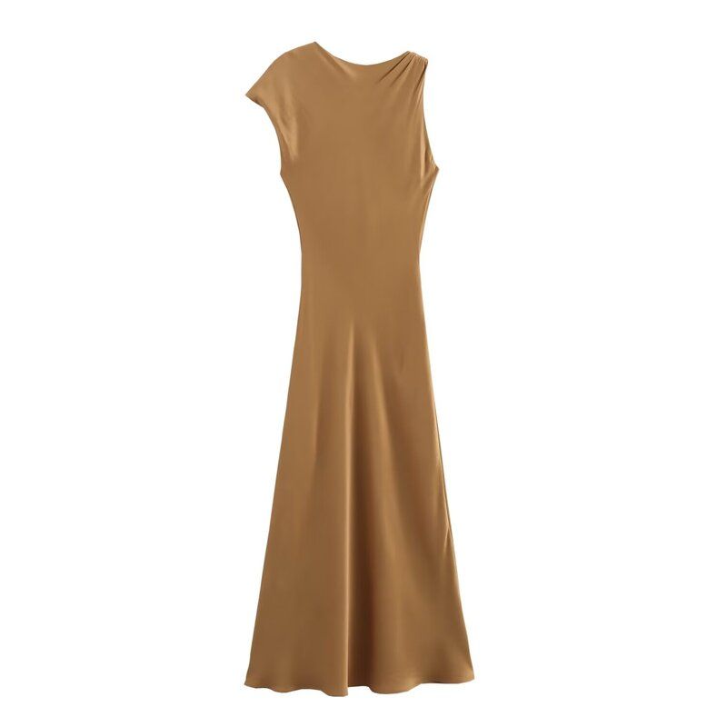 Fashion Style 2024 Autumn New Women's Clothing Stylish Elegant Silk Satin Texture Midi Skirt Dress 9878158