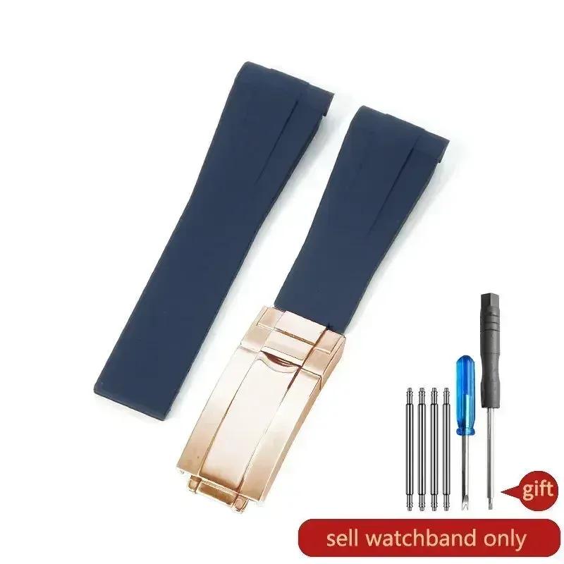 High Quality Black Green Red Blue White Colored Style Silicone Watchband Curved Interface for Rolex Datejust Submariner Strap