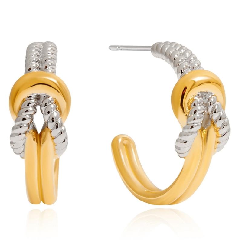 Элегантные двухцветные серьги-кольца из нержавеющей стали с узлом для женщин, легкие, гипоаллергенные, двойное кольцо, украшение 1