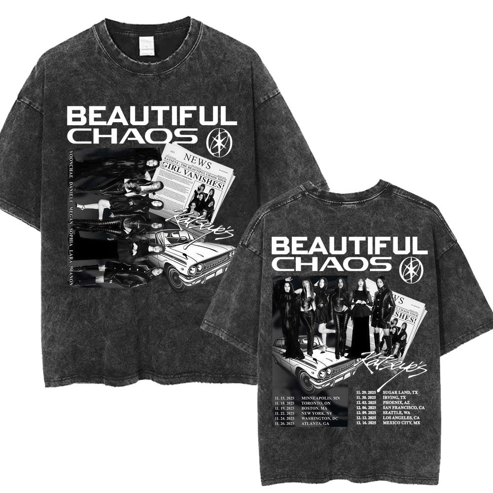 Kpop  Katseye Graphic Washed T Shirt Fashion Vintage Men Women Korean Hip Hop Tshirt Loose Cotton Casual Tshirt Streetwear