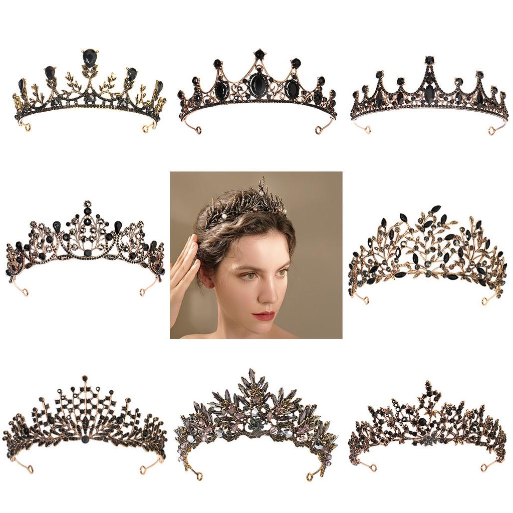 Baroque Alloy Rhinestone Bridal Crown Headband Wedding Photography Photo Hair Accessories Black Halloween Crown
