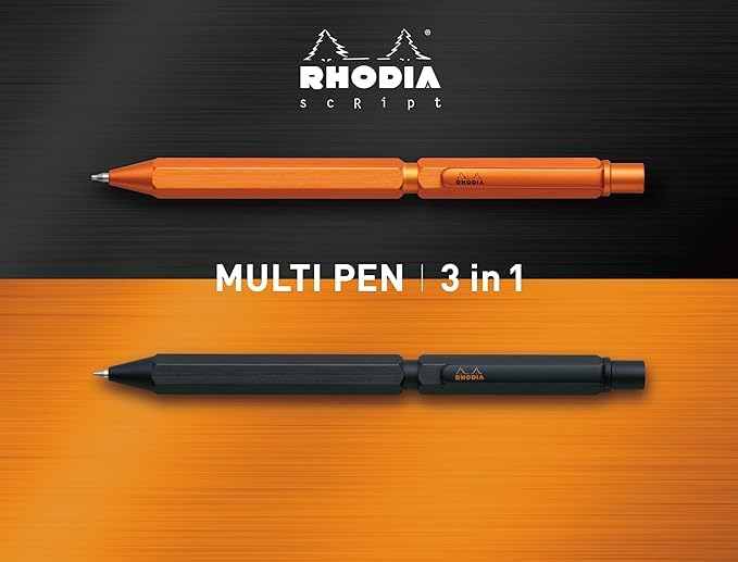 Rhodia Pen Ballpoint Pen with Two Colors and and Mechanical Aluminum Body with Hairline Rotary Includes RHODIA 11 Block Rhodia Multi-Function "Script