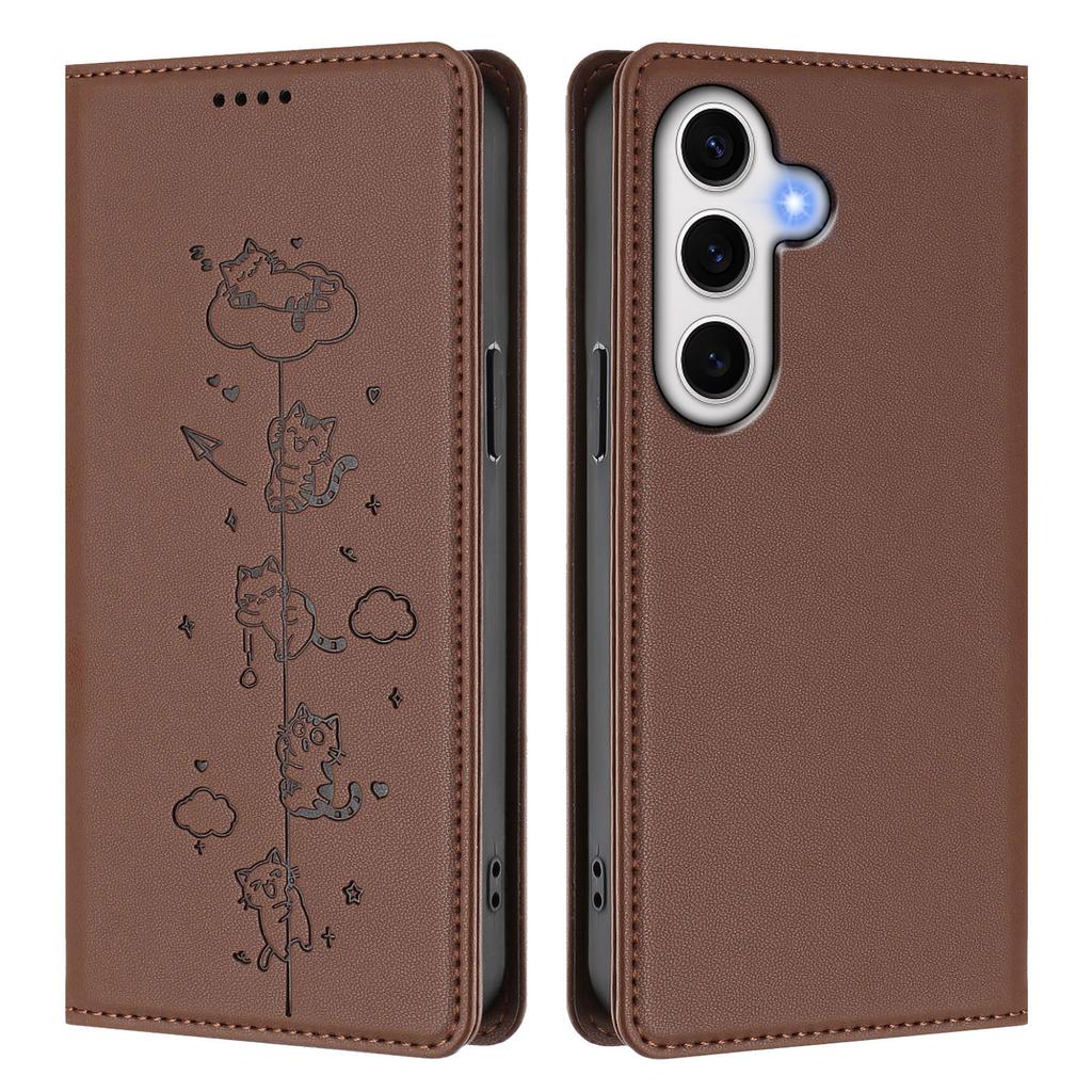 For Samsung Galaxy S24 FE Case RFID Blocking Wallet Stand Imprinted Cat Pattern Leather Phone Cover