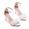 Summer Crystal Queen Women Sandals White Lace Flower Bridal Pumps Wedding Shoes Peep Toes Buckle Strap Thin Sexy High Heels