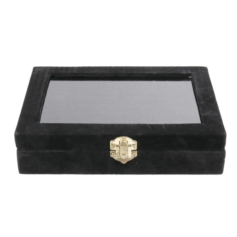 ABWR-5X Velvet Glass Ring Earring Jewelry Display Organizer Box Tray Holder Storage Case, Black