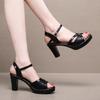 8cm Small Size 32-43 Comfortable Block High Heels Sandals Soft Leather Shoes 2025 Summer Platform Sandals Black for Office Model