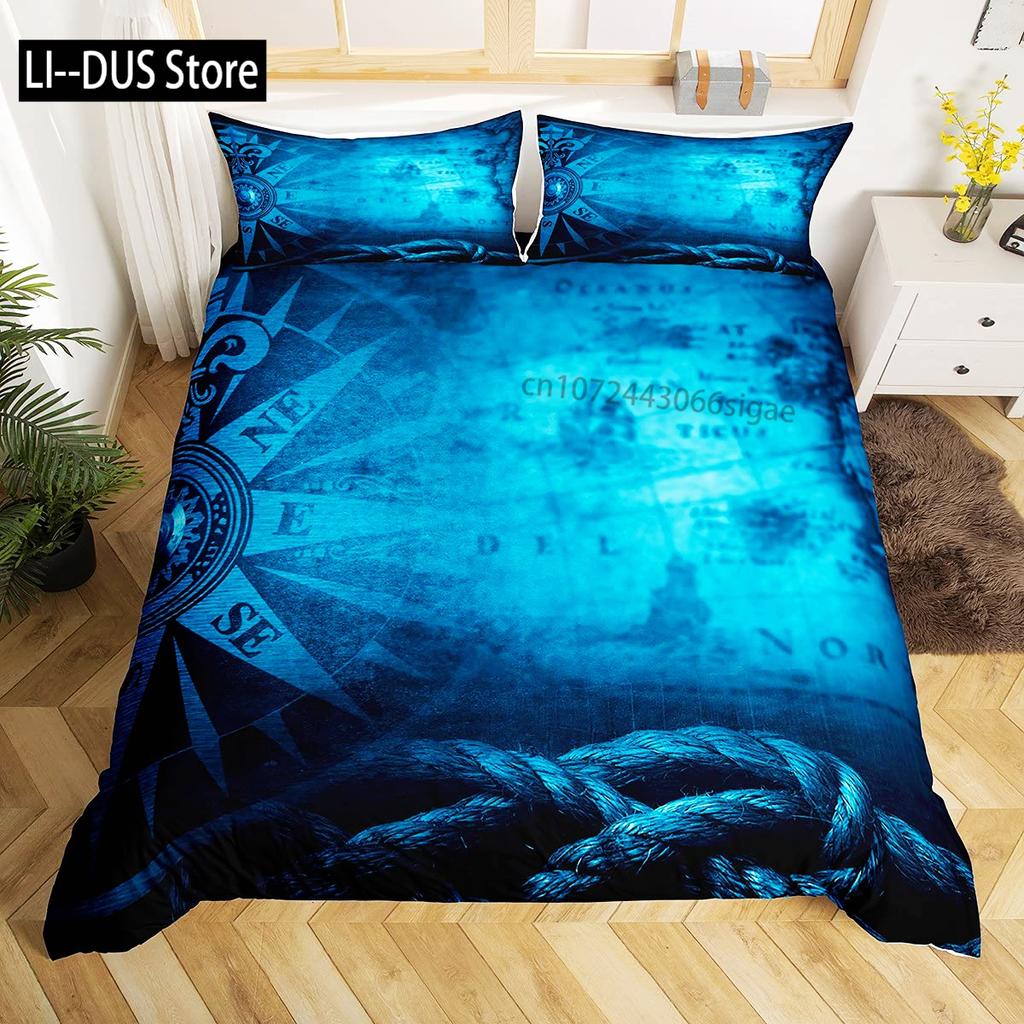 Compass Duvet Cover Set Marine Discovery Art Decorative 3 Pieces Bedding Set with 2 Pillow Shams Twin Full Queen King Size