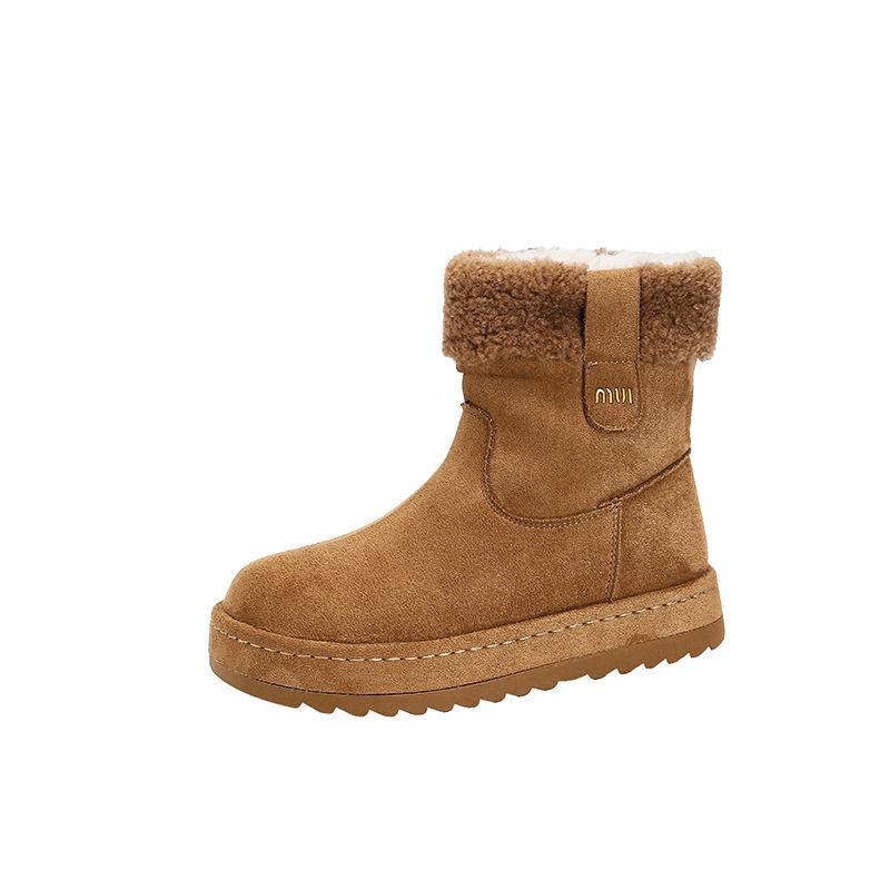 Medium tube snow boots women's 2025 new winter wool cotton shoes piled and thickened fashion warm short boots soft sole non-slip