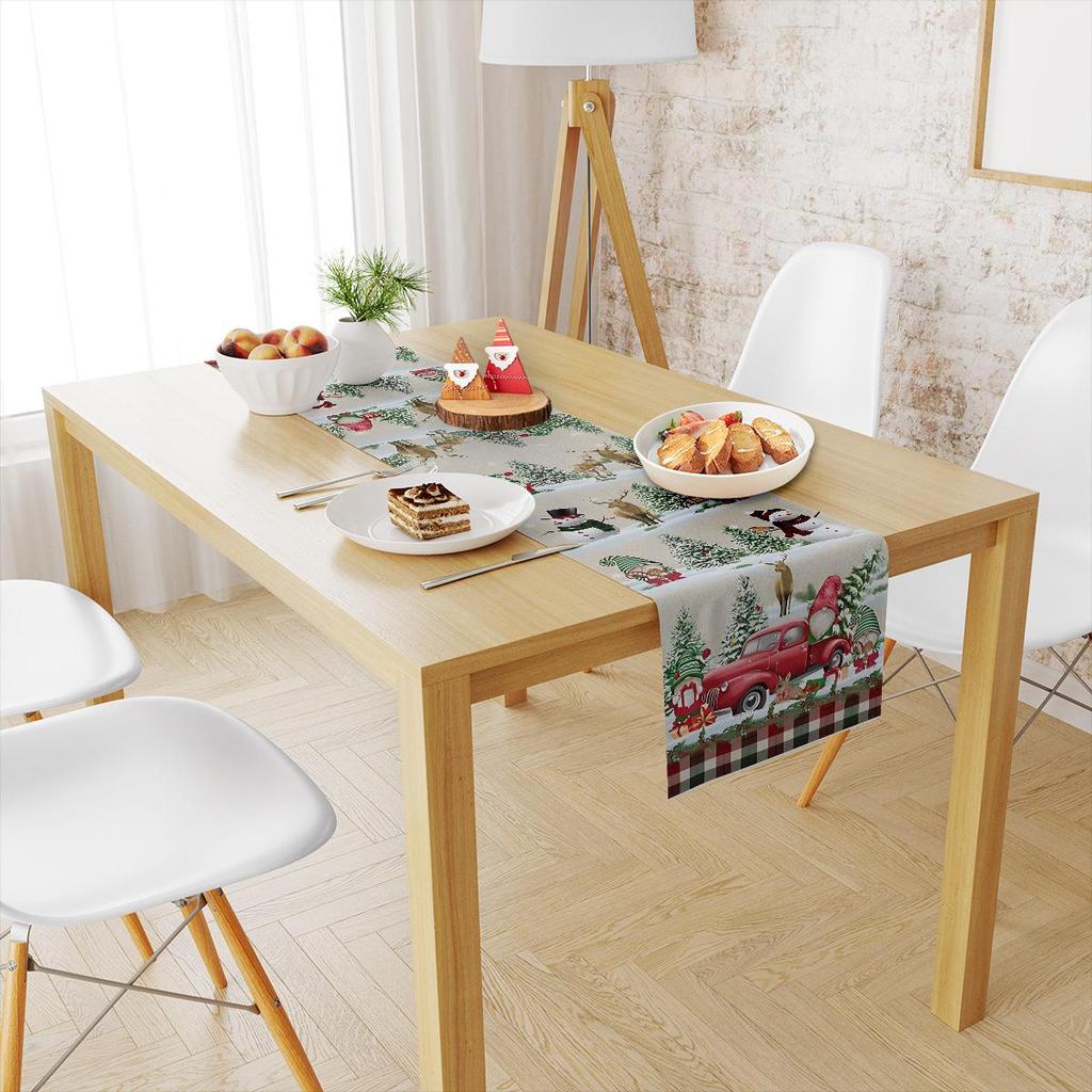 Cross-Border Christmas Linen-Textured Table Runner - Long Rectangular Holiday Dining Decoration