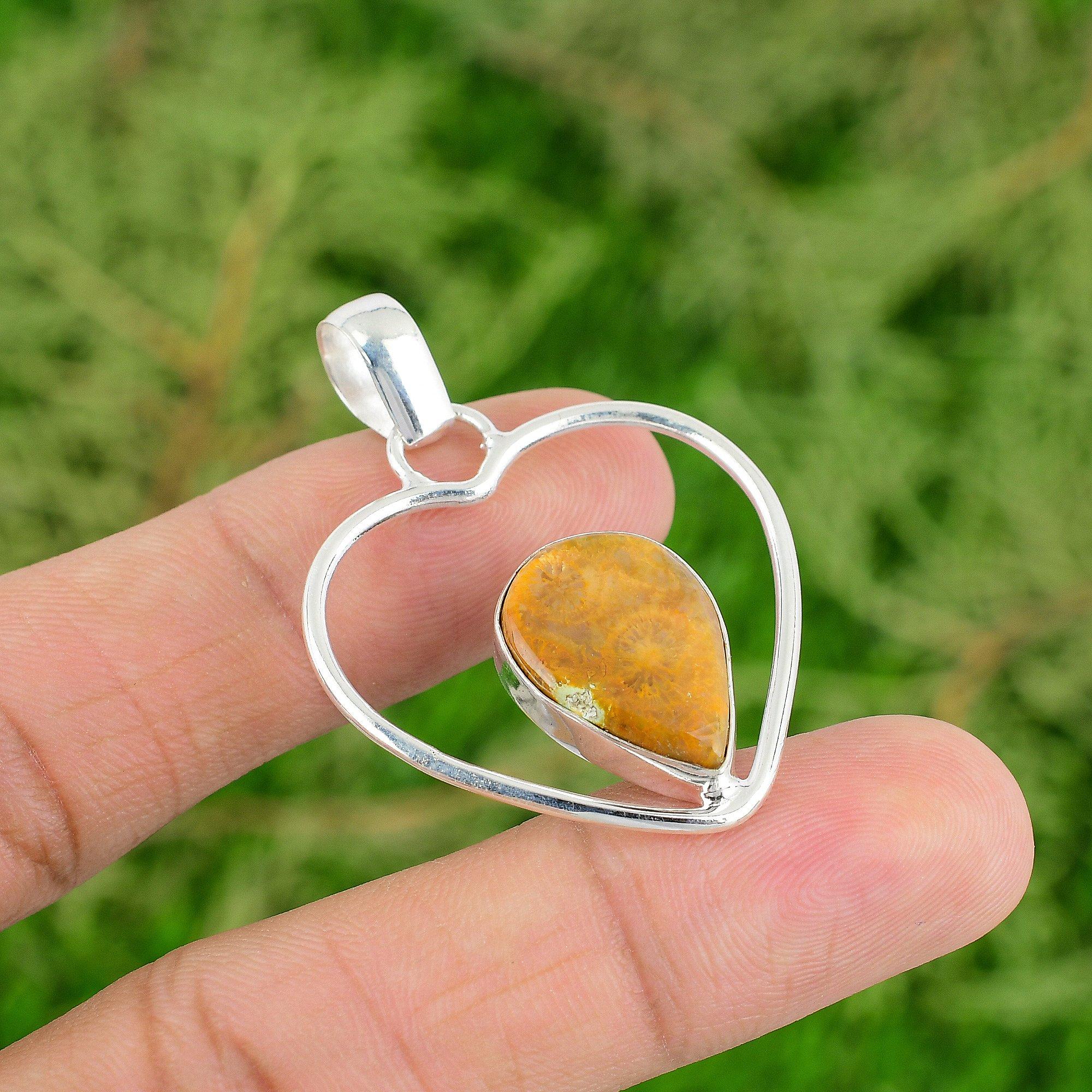 

Распродажа ко Дню дружбы Ювелирные изделия из окаменелого коралла Fossil, новая подвеска-сердце, стерлинговое серебро