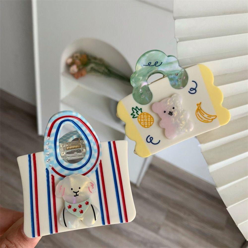 Flower Acetate Hair Claw Acetic Acid Rhinestone Hairpin Personalized Cartoon Bear Hair Clip  Female
