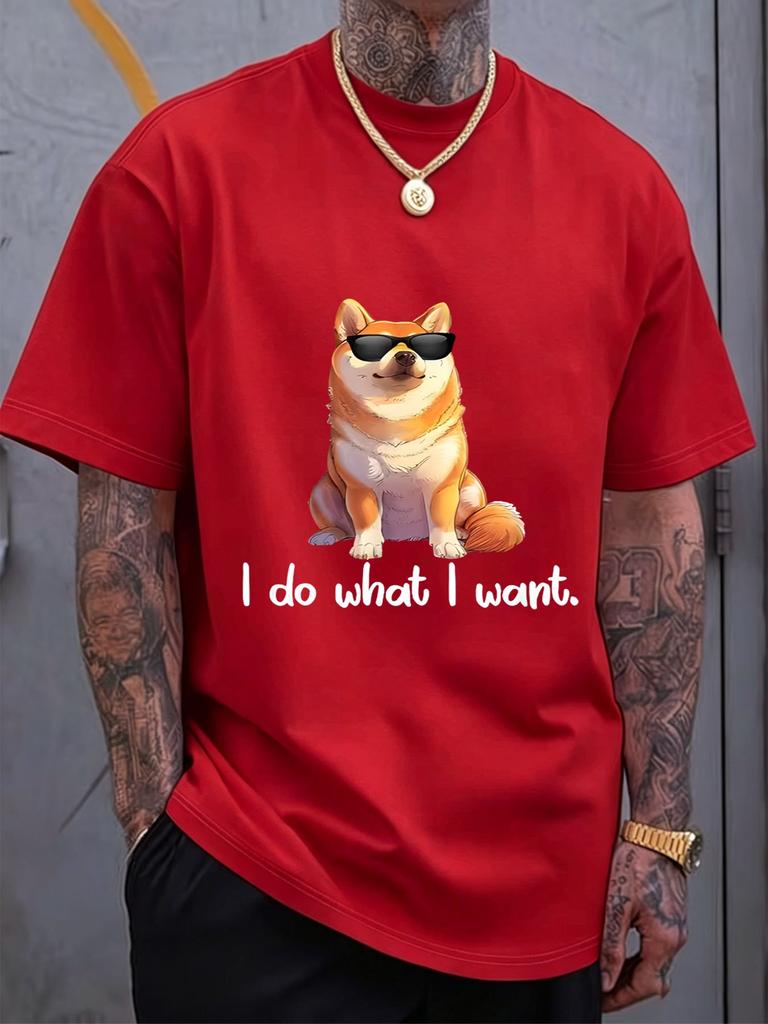 Cool Sunglasses Shiba Inu I Do What I Want Graphic Unisexs Cotton Crew Neck Tee Short Sleeve Loose Casual Street Male Wear Top