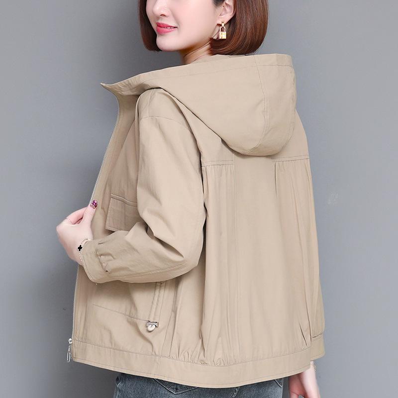 Women's Petite Hooded Trench Coat - Casual & Stylish for Spring & Autumn