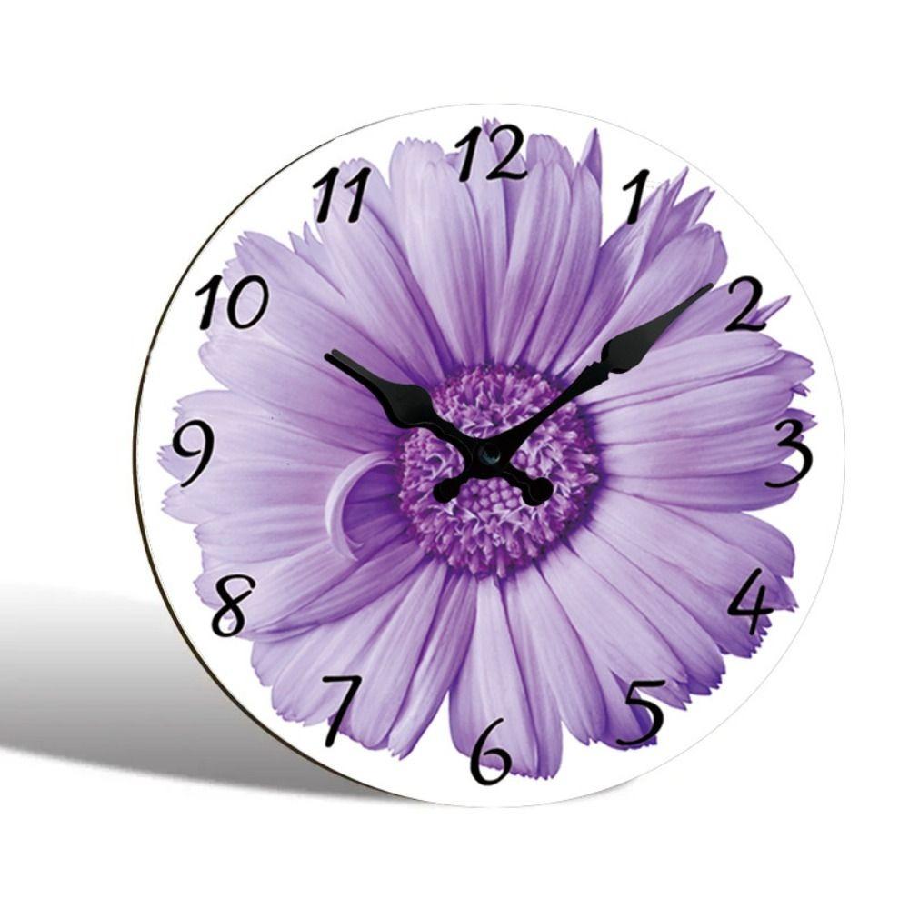 Wooden Retro Sunflower Clock Modern Round Silent Wall Clock Non-Ticking Hanging Wall Decor Clocks Bathroom