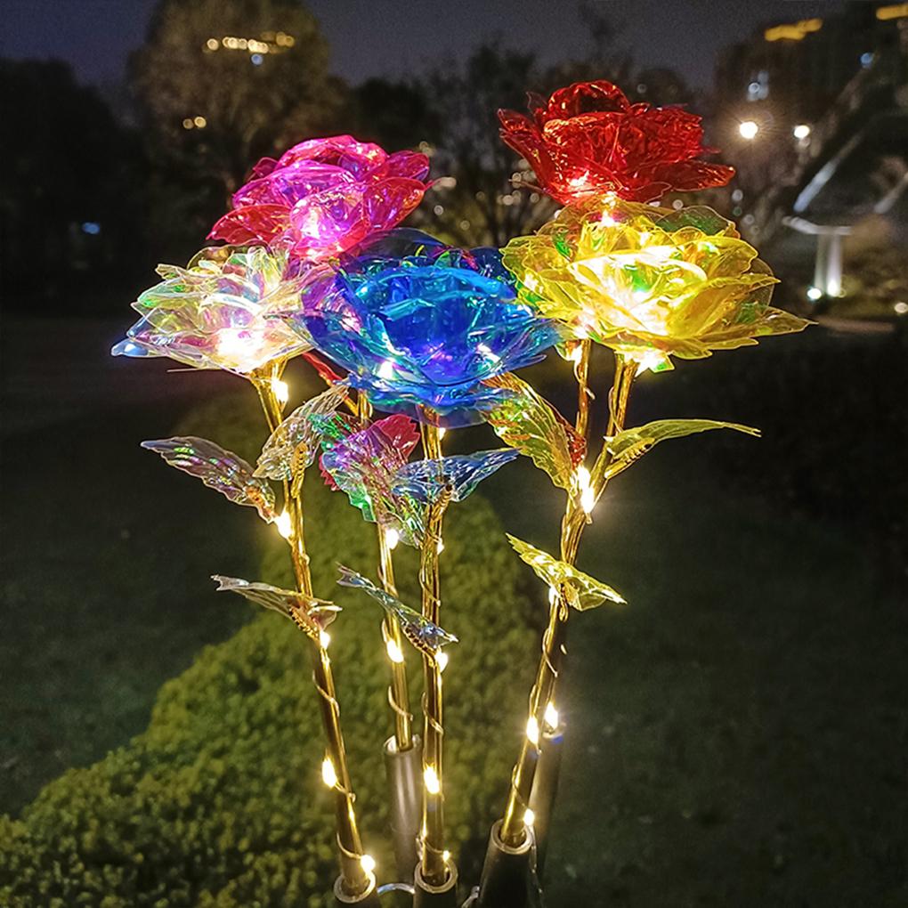 Stainless Steel Solar Powered Flower Lights Outdoor Lawn Decorative Lights Solar Rose Grass Light