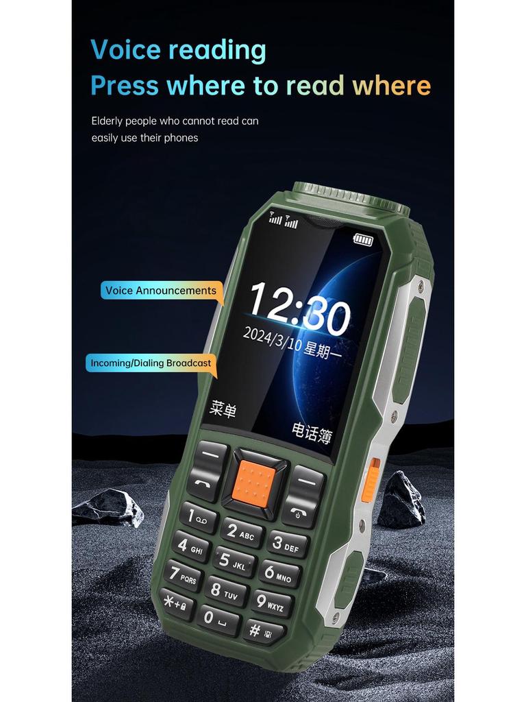 Robustes 2G Seniorenhandy mit Dual-SIM, Seitentaste, Taschenlampe, Kamera und Typ-C-Laden